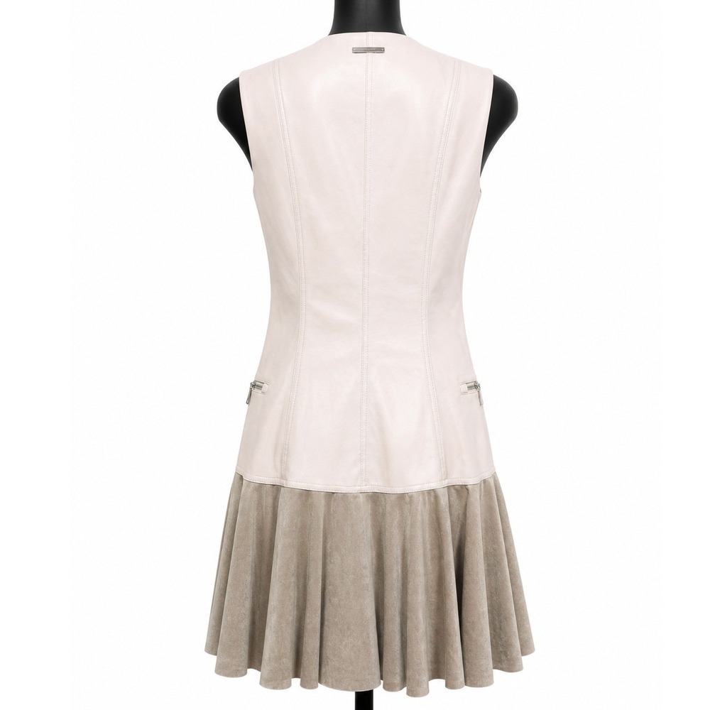 Armani Exchange A/X Cream Faux Leather Suede Zip Front Mini Dress 3DYA09 YNYJZ 6 - Picture 4 of 7